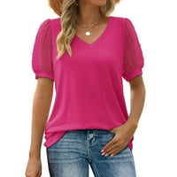 Puntoco Plus Veličina vrhova, ženska V-izrez Vintage Solid bluza Majica kratkih rukava Ljetni vrhovi
