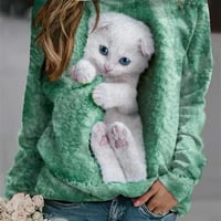 Ženska majica crtanih cat tiska Ležerne duge pulover dugih rukava za proljeće i jesen