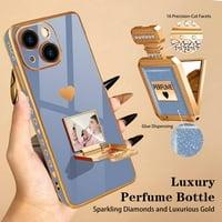 Za iPhone plus kućište sa metalnim parfemskim bocama ogledalo, simpatične ženske srčane slučajeve za iPhone plus kućište, elegantan luksuzni telefon za telefon za iPhone plus kućište 6.7 '' duboko plavo