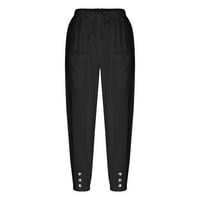 Ženske ljetne casual labave pamučne pantalone od čvrstih gležnjača sa džepovima Crni XL