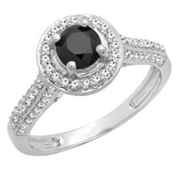 DazzlingRock kolekcija 1. Carat 10k okrugli crno-bijeli dijamant Bridal Halo Angažman prsten CT, bijelo