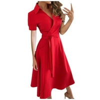 Hanas haljine modne ženske casual reverske haljine s kratkim rukavima dugi crveni xxl