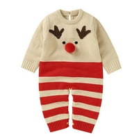 Rovga Boy Girgin Božićni jelen Pompom pleteni džemper za bebe prugasti džemce Romper pamuk Xmas odijelo