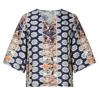 -Hirts za žene V izrez Pola rukava košulje Boemian Print Tees vrhovi labave casual bluza Tunička puloverske