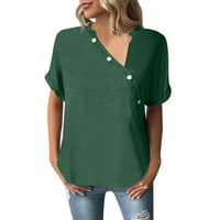 -8jcud Ženske radne majice Ženska puna boja upletena gumba kratki rukav Ležerni stil Top T Košulja Ženska košulja Žene Kompresijske košulje s dugim rukavima Greenxxxl