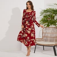 Koaiezne womne haljine ženske jeseni novi vintage s dugim rukavima fragmentirana cvijeća srednje dužine