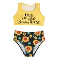 Threadler kupaći kostim dva ruffles Suncokretorni slovo Grafički žuti plažni kupaći odijelo, veličine