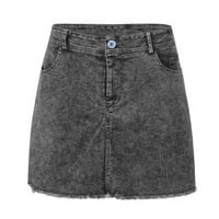 Žene Fray Hem Mini traper suknja zamotana Jean Short suknja Ležerne suknje Žene Sivi XXL