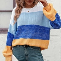 Jalioing Ženski pleteni duks okruglih vrata boja blokiralo labav dugi rukav pulover bez rukava