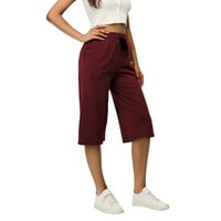 Ženske crne kapri hlače čvrste ravne žene hlače elastični struk sa džepovima široke pantalone za noge za žene crteže ležerne hlače za žene ljetne vino xxl