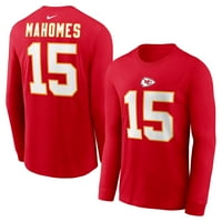 Muški Nike Patrick Mahomes Red Kansas Cishove Naziv igrača i broj dugih rukava Majica