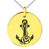 Nautička cvjetna ruža od nehrđajućeg čelika ugravirana malog medaljlog kruga šarm privjesak ogrlica