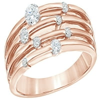 Bijeli prirodni dijamantni slojevi orbitni prsten u zlatu od 10k ruža