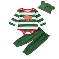 Baby Boy Girl Chirstmas Outfits dugih rukava crtane prugaste ruperove hlače nose hat odjeću