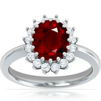 Gemsny Jul Rođenje - klasična princeza Diana replika ovalnog ruby ​​halo prsten