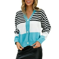 Ženska kardigan Stripe Stitchting kratki stil Veliki europski i američki džemper sa gumbom Mali kaput