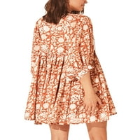Niveer dame kratke haljine cvjetni tiskani mini haljina ljetna plaža Sundobrass Lace čipka narandže