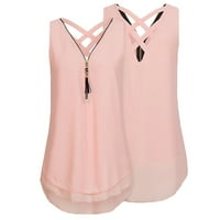 Cleance Ženski vrhovi V-izrez Solid tenk casual ženske modne bluze bez rukava, ružičasta, 5xl