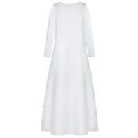 Ljetne haljine za žene okrugli dekolte patchwork a-line maxi slobodno vrijeme dugih rukava bijela 2xl