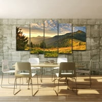 Platno Art Print Sunset Mountain Clouds Zelena priroda Pejzažni poster Slikanje Modularne zidne slike