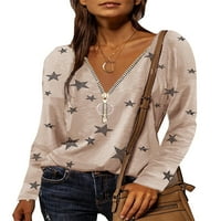 GVMFIVE ženske zvijezde print Zip V-izrez bluza Dugi rukav pulover casual vrhovi