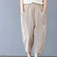 Yubatuo hlače za žene Ležerne prilike ravne džepove Čvrsto široke noge labave hlače posteljine duge pantalone Ženske hlače