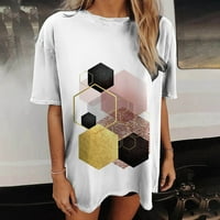 Ženske prevelike majice Geometrijske rombske košulje Tee Women Crewneck vrši ljetne casual labave bluze