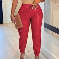 Kožne hlače za žene Elastični struk za vuču JOGGERS Čvrsto boje Casual Lounge pantalone sa džepovima