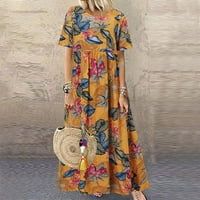 Ljetne haljine za žene s kratkim rukavima za tisak cvjetnog uzorka Okrugli izrez Maxi Loose Fit Fashion