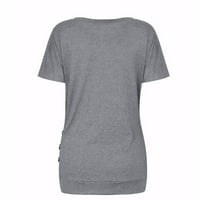 Ženski bluze Žene kratki rukav labav gumb Obrežite bluzu od pune boje okruglog vrata Tunika T-majica