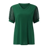 Qcmgmg dame vrhovi i bluze s kratkim rukavima V izrez Švicarske majice Ležerne prilike Ljeto Loose Fit Puff rukave Green 2x
