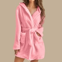Leodye pidžame za žene čišćenje Žene meke boje dugih rukava V-izrez zimske krile pokete Fleece Fau Velvet