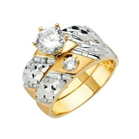 Jewels 14k bijelo i žuto zlato Dva tona kubična cirkonija CZ Vjenčani opseg i angažman mladenkini prsten dva seta Trio Set veličine 5.5