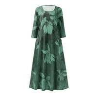 Haljine za žensko čišćenje ljetne haljine casual tiskani ugodni modni džep na rukavu tamno zeleni xxxl