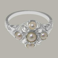 Britanci izrađeni čvrstim bijelim zlatnim prstenom sa kultiviranim biserima i kubnim cirkonskim ženskim