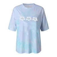 Ženske vrhove Grafički tees kratki rukav Vintage Sun Moon Tie Dye Bluza Ljeto Plus veličine Vrhovi svijetloplava