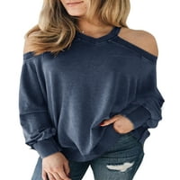 PLNOTME ženska hladna košulja s dugim rukavima pune boje V Vreći na vratu Čvrsta boja izrezana majica