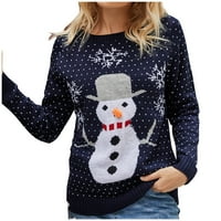 Pad džemperi za žene snježne pahuljice uzorak božićni pleteni posadni izrez pulover Xmas Jumper jesenska proljetna bluza
