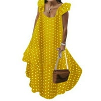 Ženske haljine kvadratni dekolte maxi moda A-line polka dot rukave bez rukava žuta 5xl