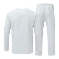 White Track odijela za muškarce postavljeni muški povremeni čvrsti pant s dugim rukavima V-izrez Pajamas