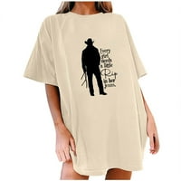 Odeerbi Trendy Funny majice za žene Čvrsti okrugli vrat Ispis kratkih rukava Tiskanje labave bluze Khaki