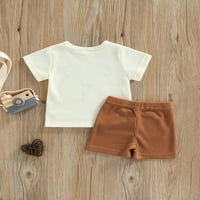 Eyicmarn Newborn Baby Hlats Outfits, kratki rukav Cartoon Med Bear Print Crew Crt majica + čvrsti boja elastični šarki