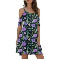 Haljine za žene Ležerne prilike ljeto Halter Dužina laka Mini tiskana A-line plaža haljina, purple xxl