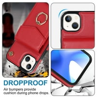 Allytech kompatibilan sa novčanikom za iPhone s držačem za karticu, 360 ° okretni nosač prsta Kickstand RFID Blokiranje PU kožna zaštitna futrola s ručnim kaišem za iPhone 6,1 , crvena
