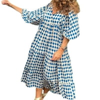 Ženska ljuljačka haljina Ljeto Maxi Puff rukava Kaftane Ruched Sunderss Holiday Cyan S