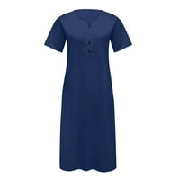 Ženske haljine čišćenje dužina gležnja, labav čvrsti lakat-duljina a-line V-izrez ljetna haljina tamno