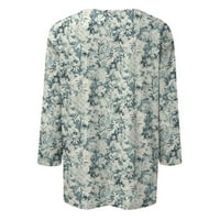 Hanas vrhovi ženski trendy casual tunika, klasični rukav rukav okrugli bluza za vrat, cvjetni ispis labavi pulover sve utakmice Top Grey XL