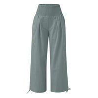 Jalioing ženske pamučne posteljine hlače visoke elastične nevoljene struine navlake CINCH dnevene džepne tačke