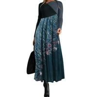Huaai Womens haljine duge ženske jesenski zimski šivanje cvijeća geometrijski-otisci haljina s dugim rukavima plus veličina haljina za žene plavo xxxl