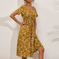 Sandresses za žene Žene Ljeto Ležerne prilike kratkih rukava V-izrez Cvjetne haljine Slim haljina Ropa